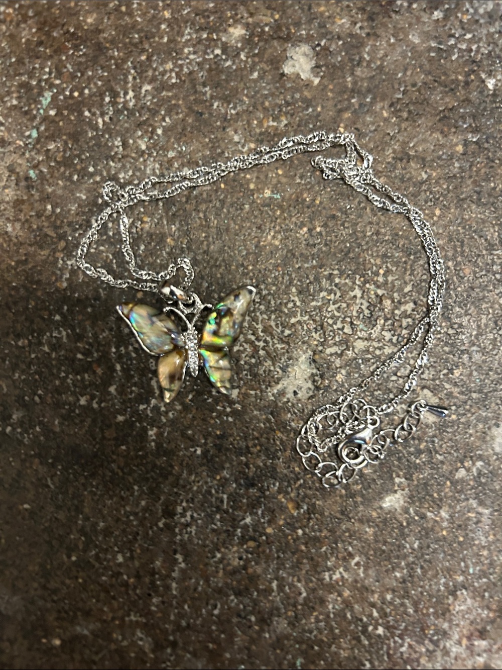 Vintage Abalone  Butterfly Necklace